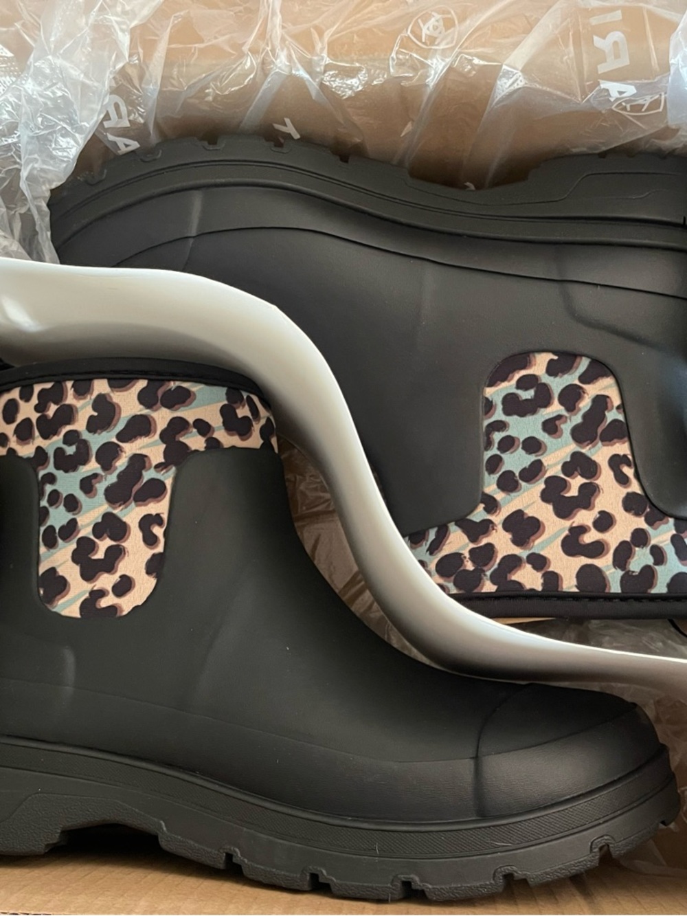 Women's Black Kelmarsh Waterproof Shortie Boots with Leopard Camo Print